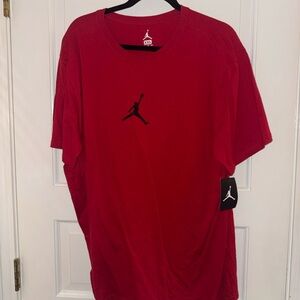Jordan Men's Bold Red Tee with Black Logo x 2, and two Jordan basketball shorts